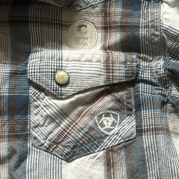 Ariat M 10-12 Gray White Plaid Retro Fit Lazy U Ranch - Picture 4 of 11